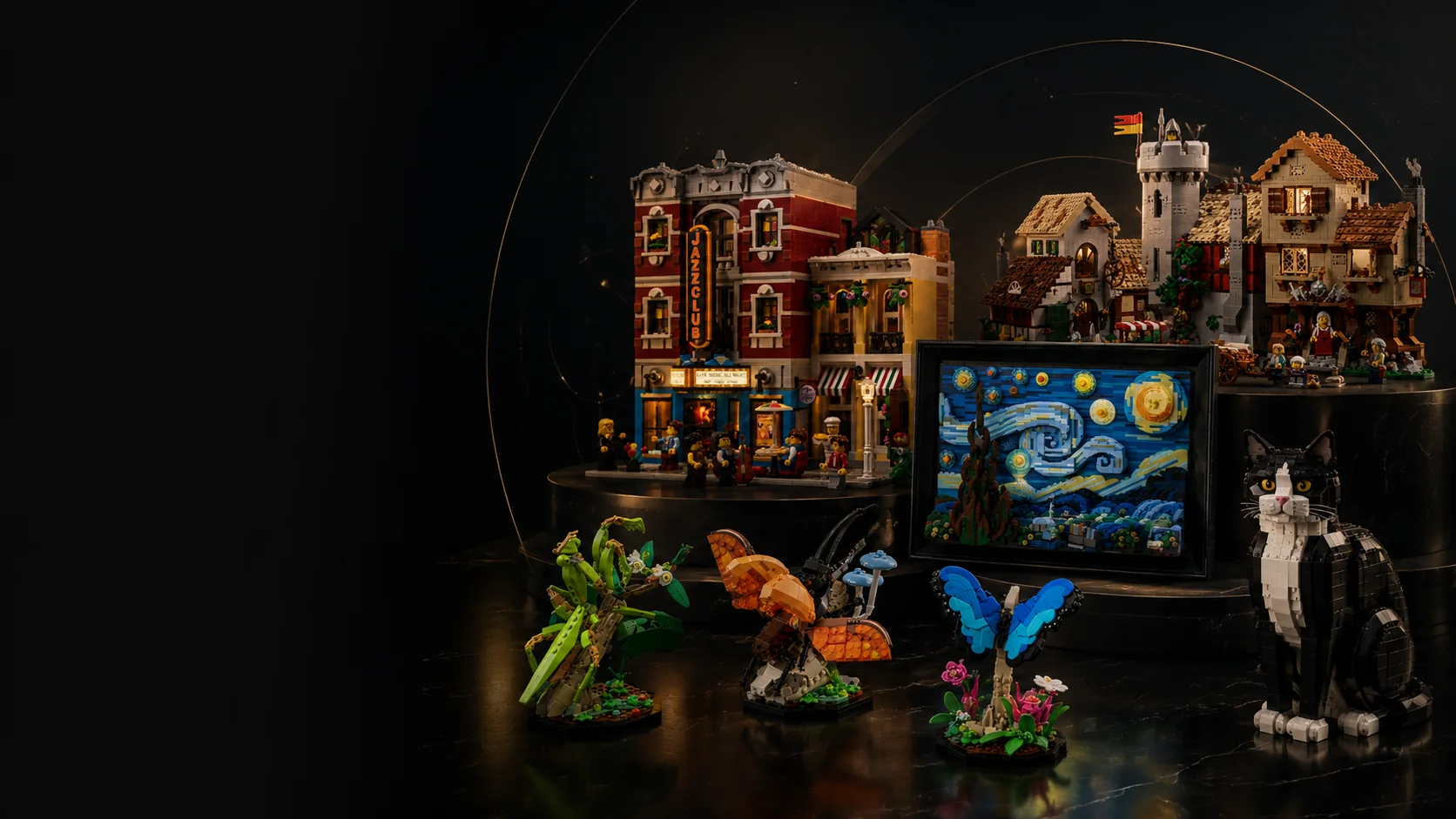 Curated collection of brick-built art, architecture, nature and culture display models